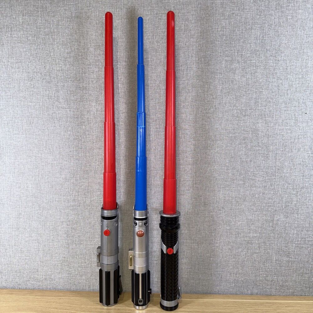 Vtg Star Wars Lightsaber Lot 1999 2004 Hasbro Red Blue 3pc
